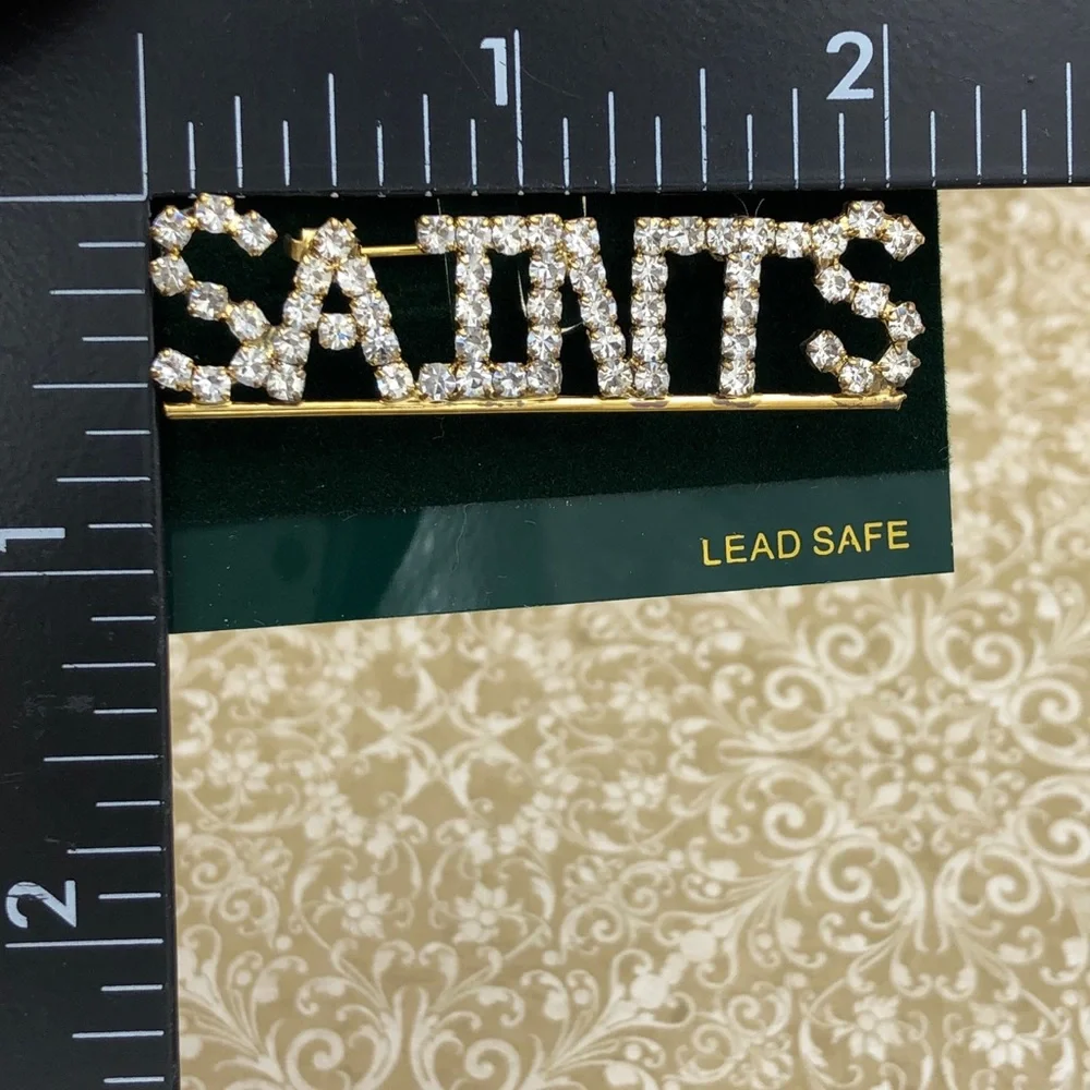 SAINTS Rhinestone Gold Or Silver Worded Lapel Pin Brooch